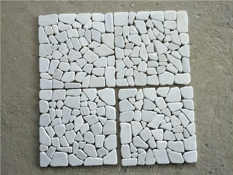 Natural White Marble Pebble Stone, Stone Mosaic Tile Floor