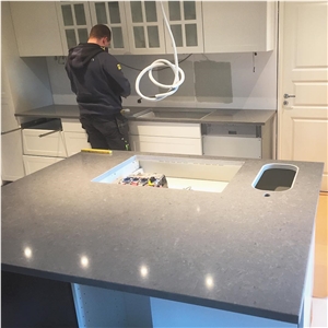 Grey Solid Surface Custom Design Kitchen Countertop Installation