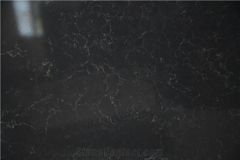 Marble Look Artificial/Engineered Quartz Stone Slabs, Black Quartz with White Veins, Surface, 2cm,3cm Tiles