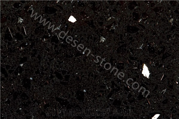 Crystal Black Quartz Stone Slabs&Tiles, Black Quartz Stone Surface for Bathroom Backsplash Wall, Black Artificial Stone Surface