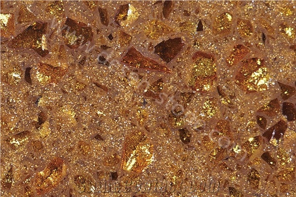 Crystal Shining Golden Quartz Stone Surface, Quartz Stone