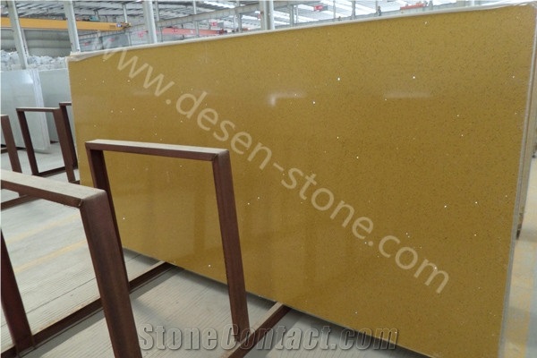 Crystal Yellow Quartz Stone Slabs&Tiles, Yellow Quartz Stone Surface, Yellow Artificial Stone Surface, Polished Quartz Stone Slabs, Engineered Stone