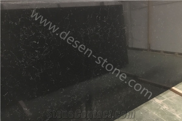 Night White Grain Quartz Stone Slabs&Tiles, Black Color with White Vein Quartz Stone Slabs&Tiles, Black Artificial Stone, Black Engineered Stone Tiles