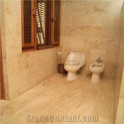 Caribbean Blond Coral Stone Bathroom Design