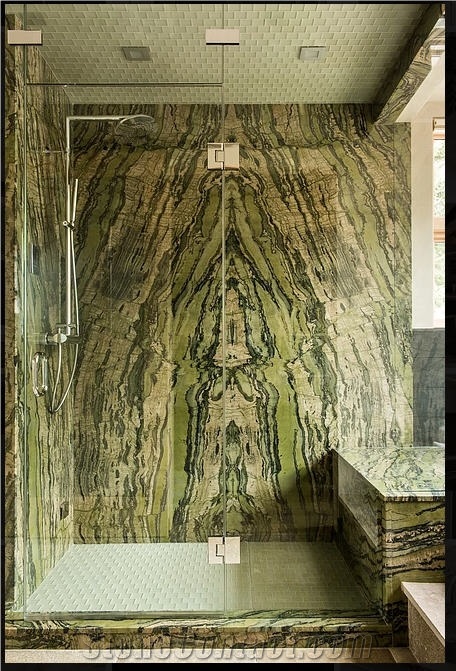 Verde Bamboo Quartzite Bathroom Renovation, Shower Design