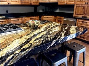 Kitchen Island - Supreme Gold Granite Countertop with Mitered Edge