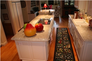 Kitchen Island with Colonial White Granite with Ogee Edge and Laminated Demibullnose Profile Edge