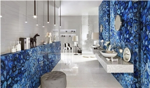 Blue Agatha Semiprecious Stone Commercial Bathroom Design