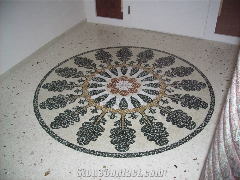 Venetian Terrazzo Flooring Entrance and Marble Mosaic Rosette