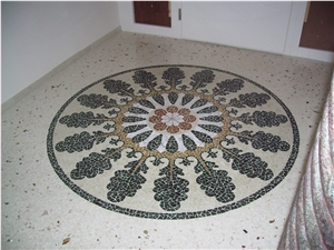 Venetian Terrazzo Flooring Entrance and Marble Mosaic Rosette