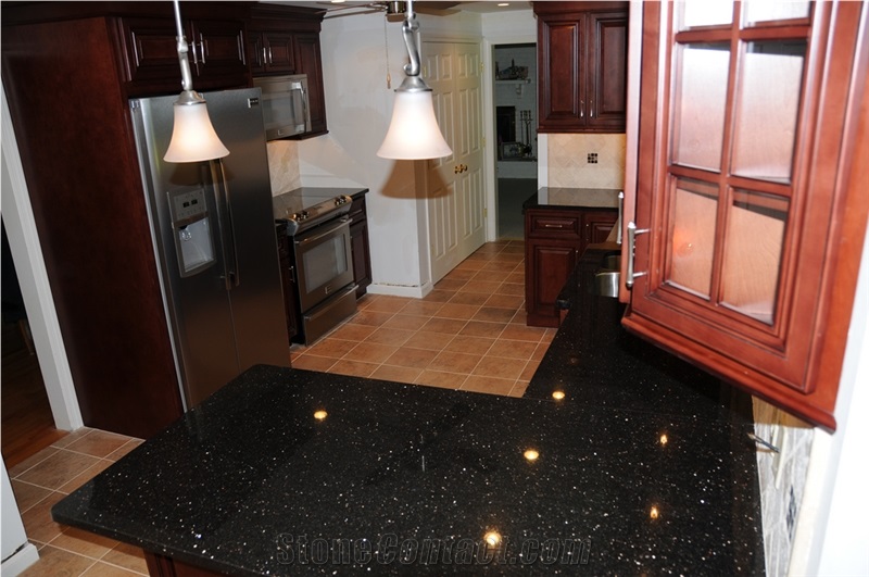 India Black Galaxy Granite (Star Galaxy),Golden Galaxy Countertops,Vanities,Slabs & Tiles,Polished Granite Floor Covering Tiles, Walling Tiles