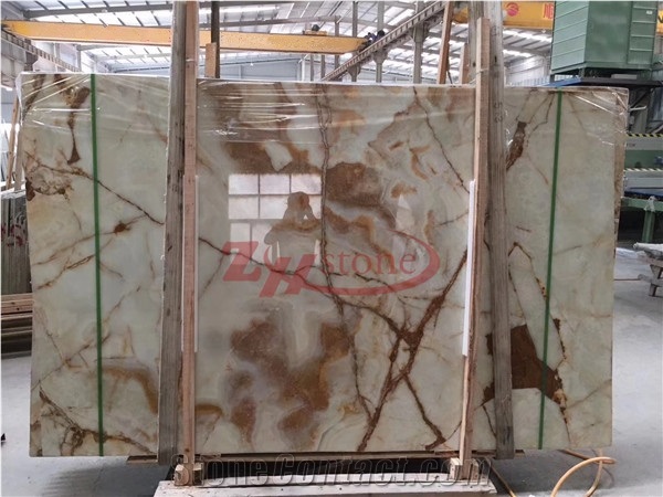 Beige Onyx Slabs Surface Polished, Cut to Sizes for Flooring Tiles,Slab