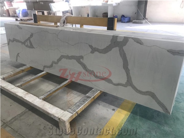 White Calacatta Quartz Engineered Polished Stone Solid Surfaces