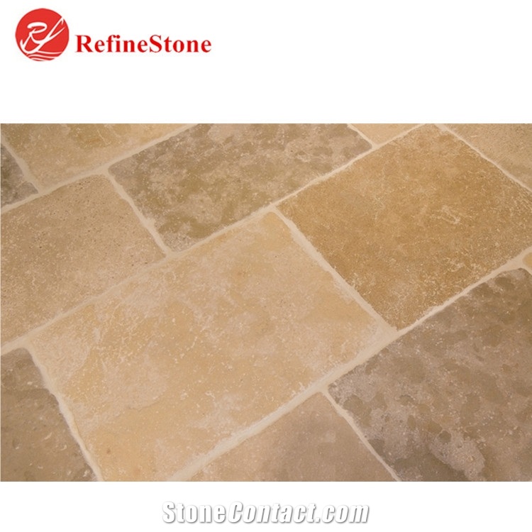 Antique Beige Limestone Pavers Floor Tiles ,French Pattern Limestone Slabs for Paving