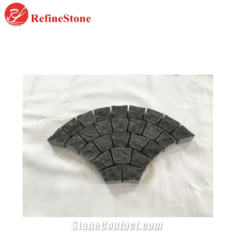 G684 Zhangpu Black Granite Pavers On Mesh