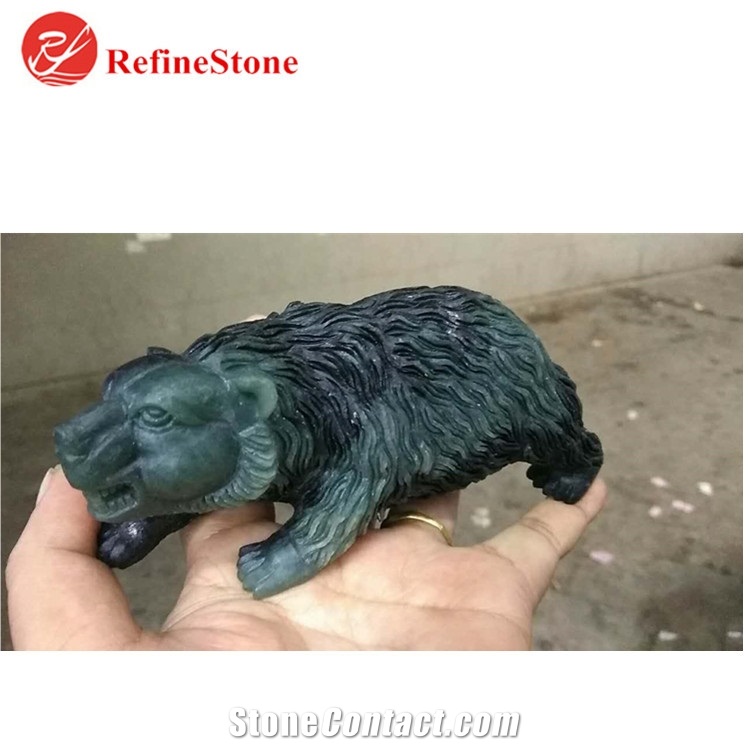Handmade Natural Stone Black Jade Bear Statue
