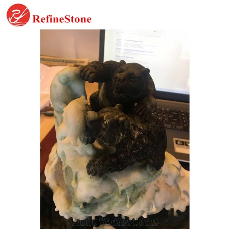 Handmade Natural Stone Black Jade Bear Statue