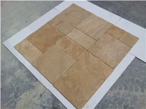 Antique Style Light Cream Travertine Tiles Floor French Pattern,Tumbled Beige Travertino Tiles Wall Covering for Villa Flooring