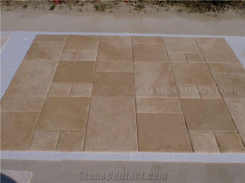 Antique Style Light Cream Travertine Tiles Floor French Pattern,Tumbled Beige Travertino Tiles Wall Covering for Villa Flooring