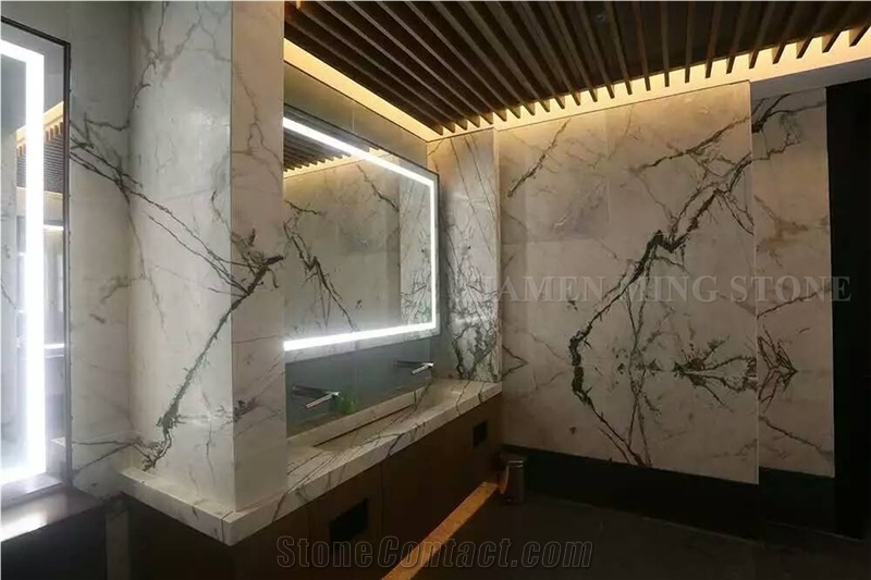 China Clivia Marble Panel Tiles for Walling,Tiles Machine Cutting Flooring Slab,Clivia White Marble Green Veins for Hotel Floor Covering Pattern