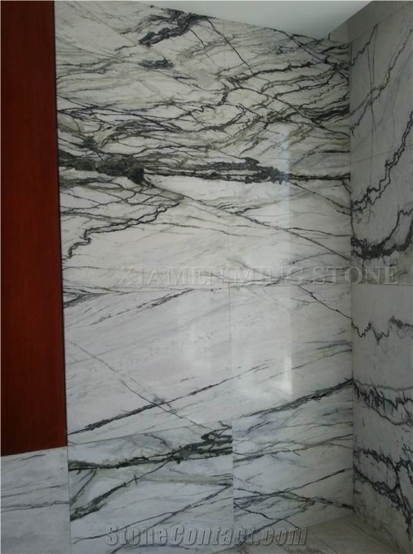 China Clivia Marble Polished Interior Staircase with Riser,Machine Cutting Stepping,Clivia White Marble Green Veins for Hotel Floor Covering Stairs