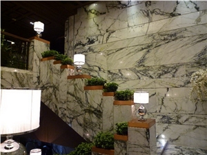 China Clivia Marble Polished Staircase,Machine Cutting Stepping,Clivia White Marble Green Veins for Hotel Floor Covering Stairs