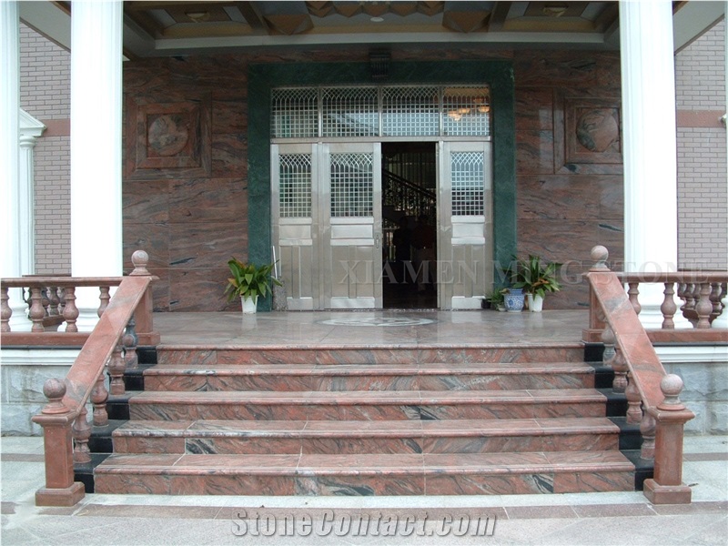 China Multicolor Juparana Red Spray Wave Granite Polished Balcony Balustrades,Handrail,Railings for Staircase