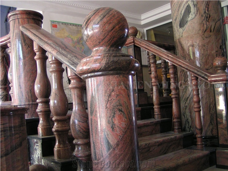 China Multicolor Juparana Red Spray Wave Granite Polished Balcony Balustrades,Handrail,Railings for Staircase