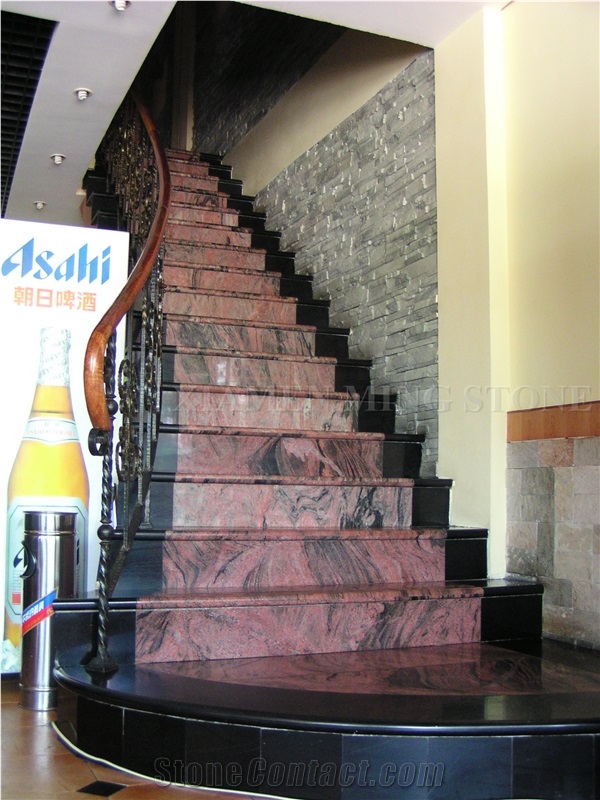 China Multicolor Juparana Red Spray Wave Granite Polished Home Stair Stepping,Interior Risers and Staircase