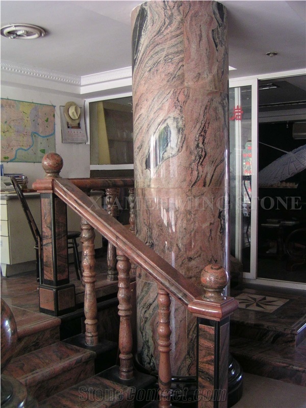 China Multicolor Juparana Red Spray Wave Granite Polished Interior Balustrades,Handrail,Railings for Staircase, Baluster