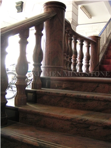 China Multicolor Juparana Red Spray Wave Granite Polished Interior Balustrades,Handrail,Railings for Staircase, Baluster