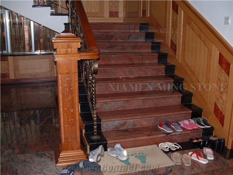China Multicolor Juparana Red Spray Wave Granite Polished Staircase,Interior Floor Stepping Covering,Riser Home Decoration