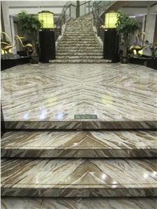 Forest Wood Brown Marble Polished Interior Staircase & Riser,Stepping Panel for Hotel Lobby Floor Covering Pattern,Brown Wooden Marble Stairs