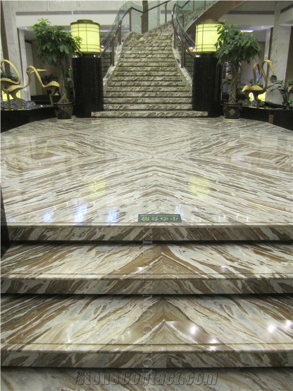 Forest Wood Brown Marble Vein Cutting Tile Polished for Hotel Lobby Floor Covering Pattern,Brown Wooden Marble Slabs for Floor Panel