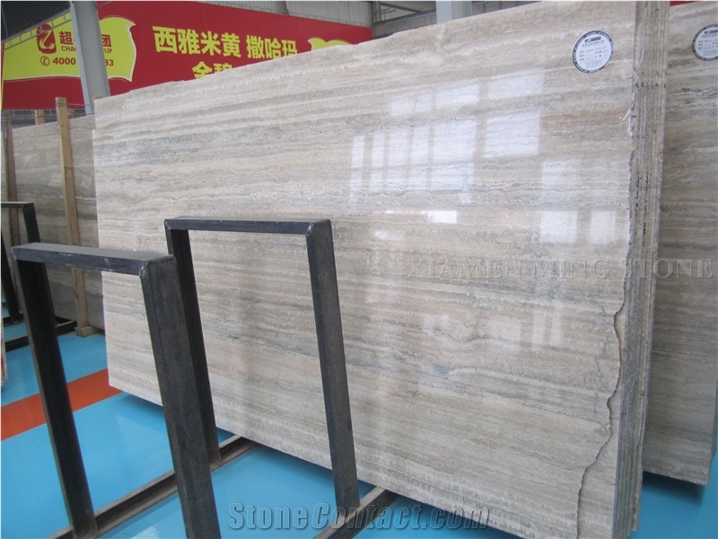 Free Sample Ocean Blue Silver Travertine Slabs Polished,Machine Vein Cutting Beige Travertino Panel Tiles Walling,Floor Stepping Pattern from Italy