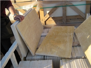 Golden Travertine Yellow Honed Machine Cutting Panel Tiles for Floor Covering Pattern,Moon Surface with Hole Slabs