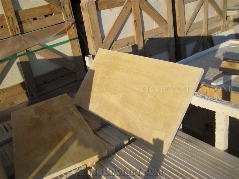 Golden Travertine Yellow Honed Machine Cutting Panel Tiles for Floor Covering Pattern
