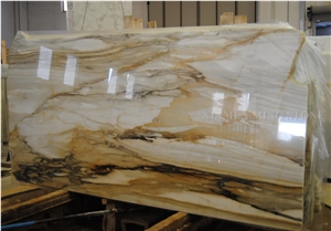 Highly Glossy Polished Calacatta Extra Gold Italy Marble Slabs,Machine Cutting Panel Tiles for Hotel Flooring Covering Pattern