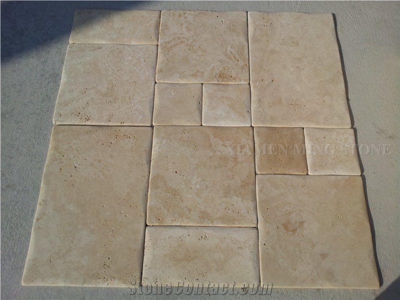 Honed Light Cream Travertine Tiles Floor French Pattern,Tumbled Beige Travertino Tiles Wall Covering Tiles for Villa Flooring