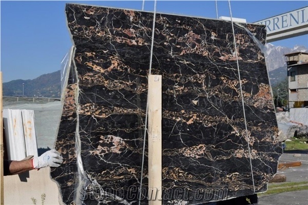 Italy Nero Portoro Marble Polished Slabs,5 Star Hotel Floor Covering Paving Pattern