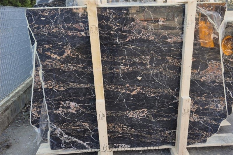 Italy Nero Portoro Marble Polished Slabs,5 Star Hotel Floor Covering Paving Pattern