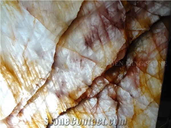 Precious Brazilian Crystal Marble Translucent Slabs,Brazil Yellow Golden Veins Marble Tile Panel Flooring