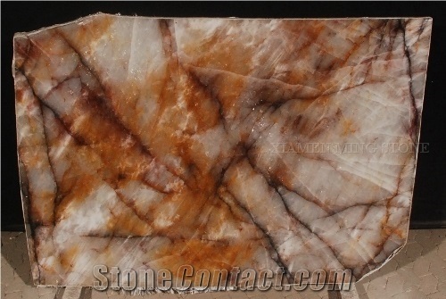 Precious Brazilian Crystal Marble Translucent Slabs,Brazil Yellow Golden Veins Marble Tile Panel Flooring