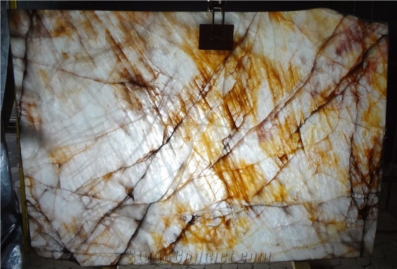 Precious Brazilian Crystal Marble Translucent Slabs Polished,Brazil Yellow Golden Veins Marble Tile Panel Flooring