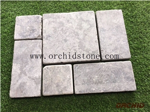 Dark Grey Limestone Pavers,Blue Limestone Courtyard Road Pavement,Exterior Patterns,Tumbled Flooring Covering,French Patterns,Patio Pavers Tiles,Cubes