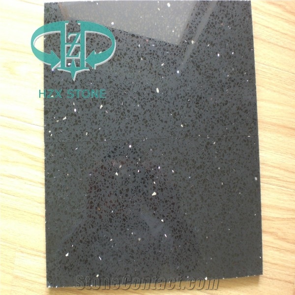 Black Star Quartz Stone Slabs & Tiles,Black Star Solid Surface Wall Cladding Tiles/Paving Tiles for Island Tops,Countertops,Worktops,Artificial Stone