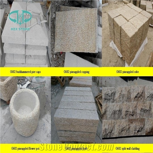 G682 Granite/China Yellow Rustic Paving Stone/Golden Sand/Sunset Gold Pineappled Yellow Granite for Landscaping Cubestone/Walkway Stones/Road Stone