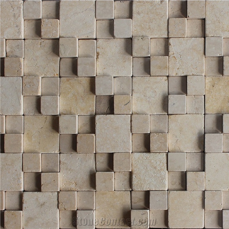 Beige Natural Stone Decorative Wall Limestone Mosaic Pattern Tile