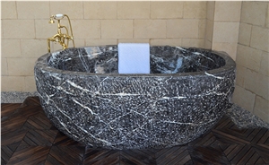 China Factory Design Grey Marble Natural Stone Oval Freestanding Bathtub