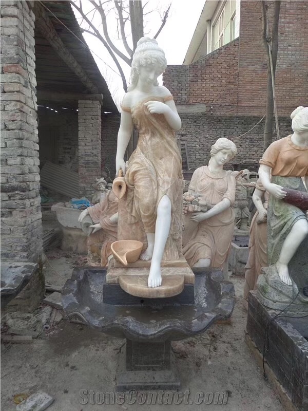 China Natural Stone Hand Carved Small Garden Angel Sculpture for Exterior Decoration
